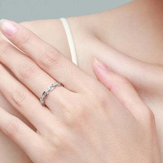 Chain Link Half Crystal Ring