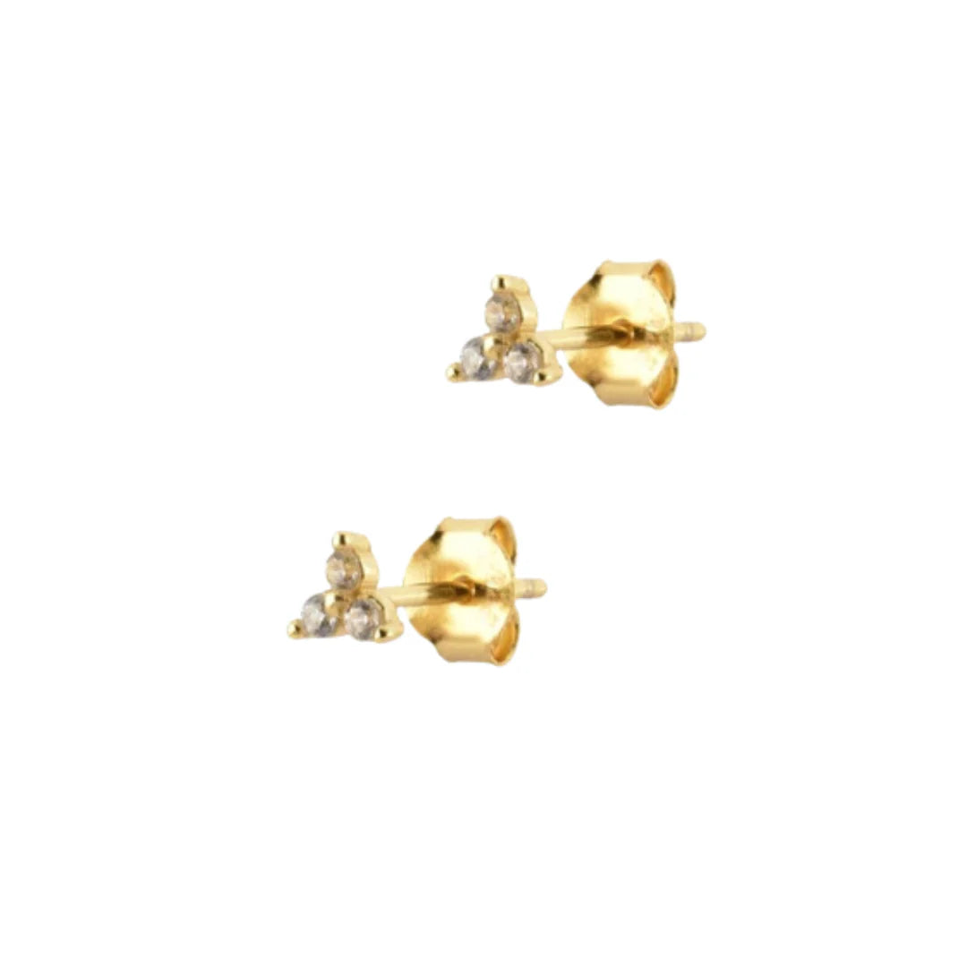 Flower Single Motive 3 Leaf Stud Earrings