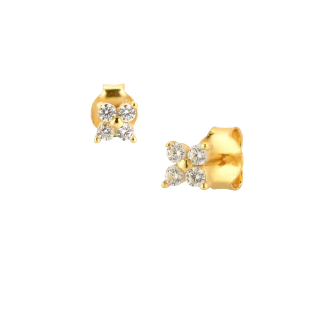 Flower Single Motive 4 Leaf Stud Earrings