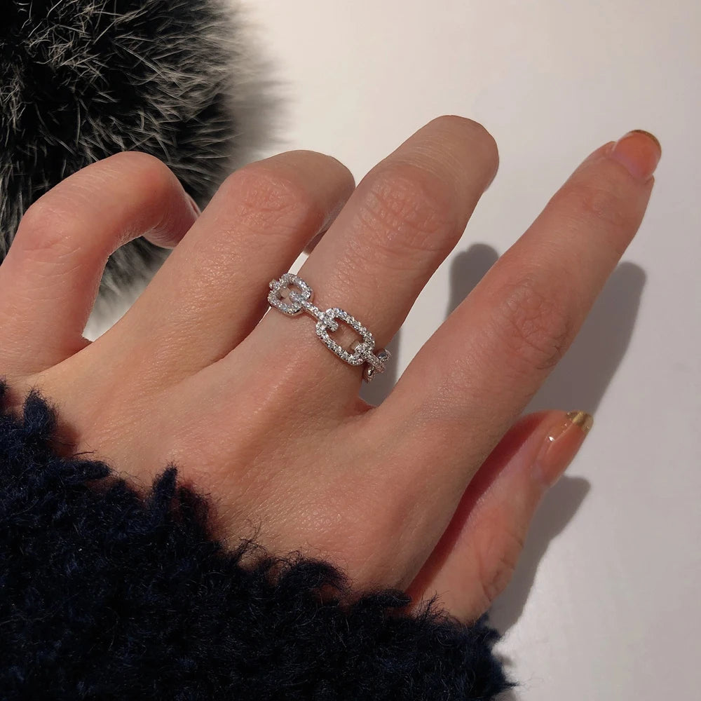 Chain Link Crystal Big Ring
