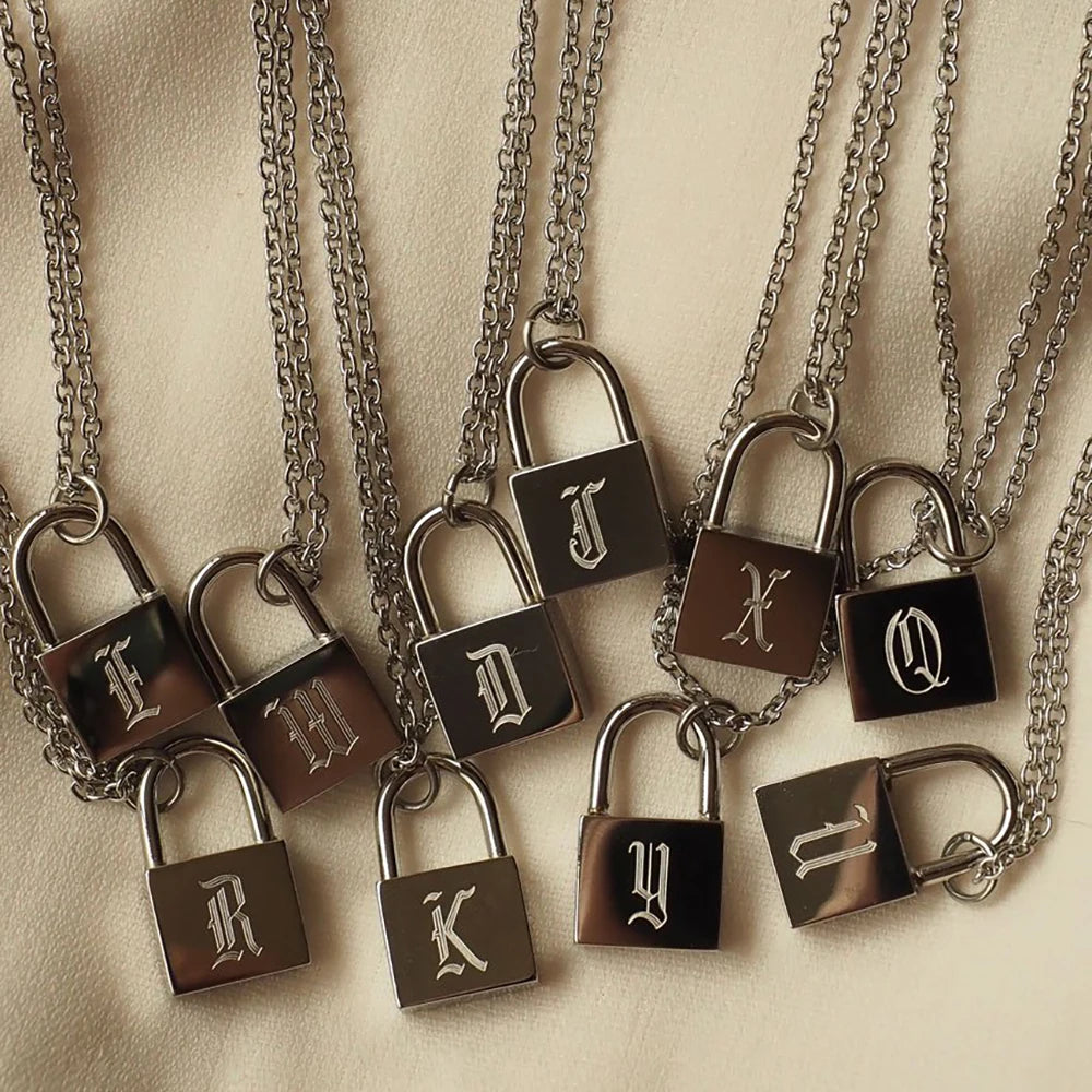 Initial Old English Lock Necklace