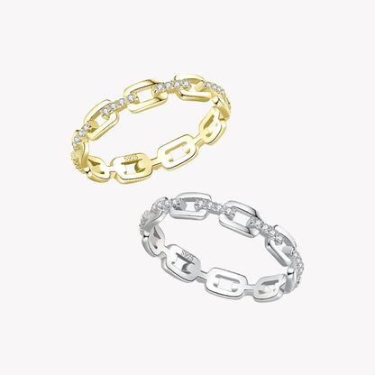 Chain Link Half Crystal Ring