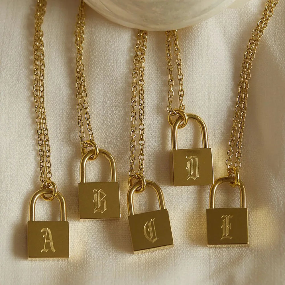 Initial Old English Lock Necklace