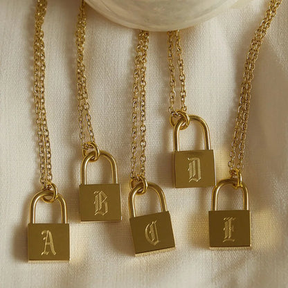 Initial Old English Lock Necklace